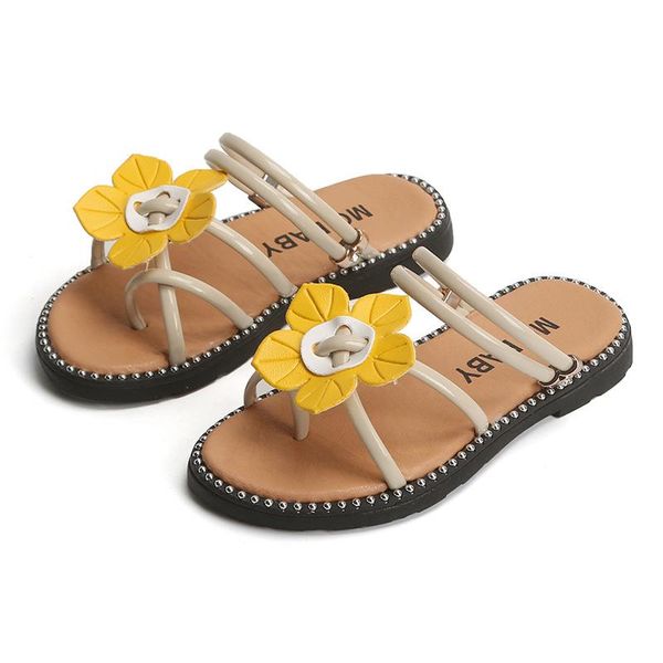 

slipper girls slippers 2021 summer bohemian flowers beach shoes princess, Black;grey