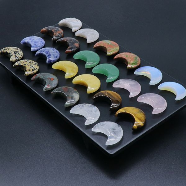 

30mm crescent moon statue natural crystal stone colorfull mascot meditation healing reiki gemstone gift collection and home decor, Black