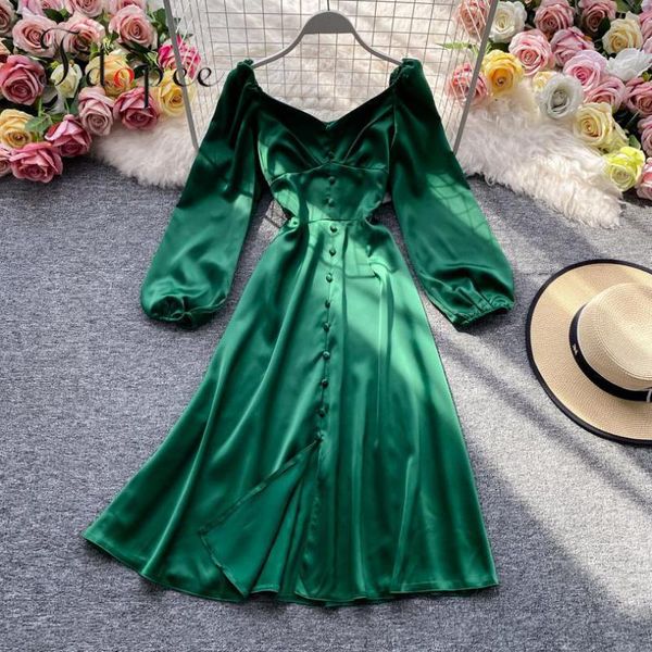 

elegant dress autumn fashion streetwear v-neck solid color dress long sleeve long section comfort collect waist vestidos, Black;gray