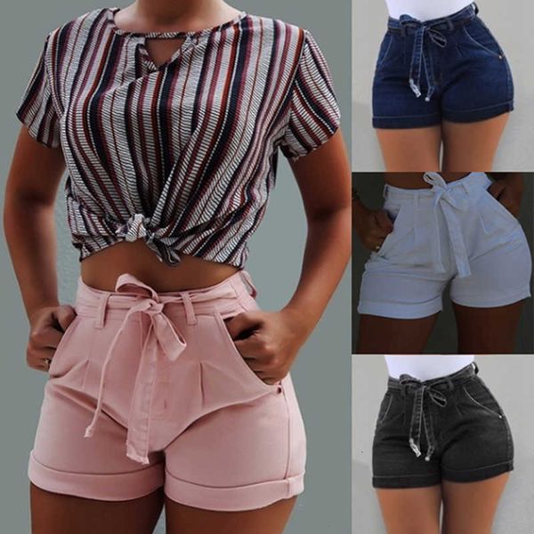 

women summer loose touch tie short 2021 sport casual elastic tail shorts pink zak beach, White;black