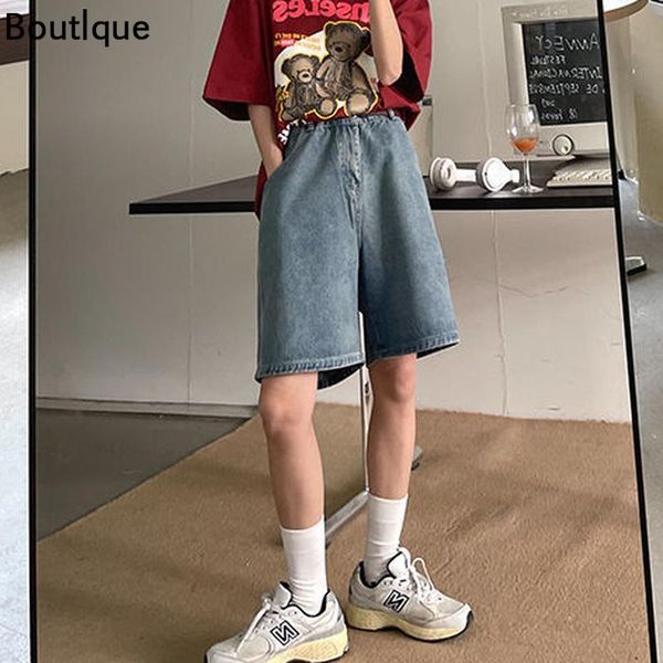 

women's shorts vintage all-match bf style high street streetwear harajuku women solid denim trousers knee-length loose casual teen retr, White;black