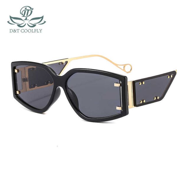 

luxury designer sunglasses d&t 2021 fashion square women men gradients lens alloy metal frame rivet decorate colorful brand designer, White;black