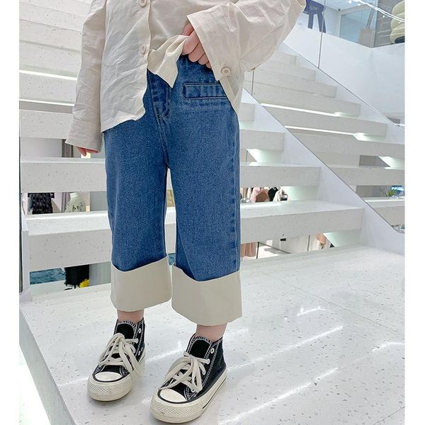 

2-8 years baby girls jeans pants spring children new korean solid wide leg jeans casual loose girls denim trousers, Blue
