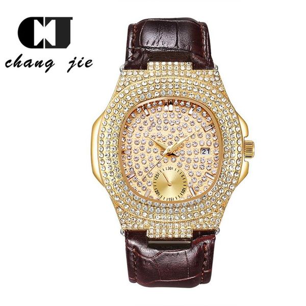 

wristwatches luxury diamond men's watch, Slivery;brown