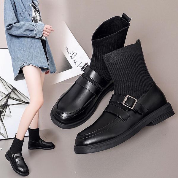 

boots stretch socks women 2021 stocking autumn shoes thin short, Black