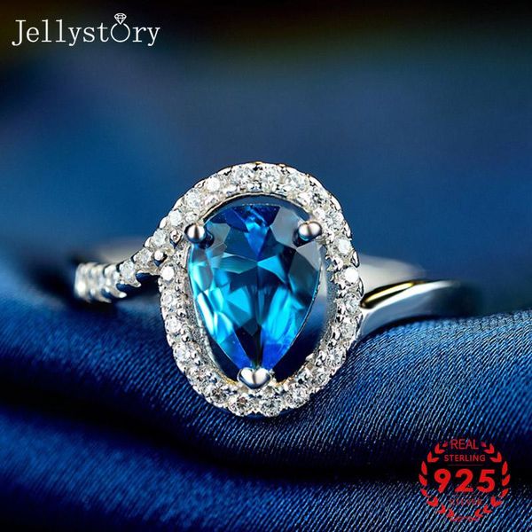 

cluster rings jellystory 100% 925 sterling silver ring with water drop shape sapphire open fine jewelry for women wedding party wholesale, Golden;silver
