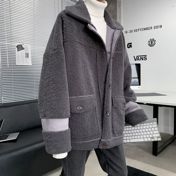 

2021 New Winter Lamb Fur Jacket Men's Warm Fashion Casual Thicken Jackets Short Coat Men Streetwear Loose Korean Parka Mens Clothes M-2xl 8a, Black