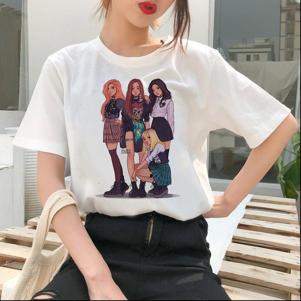 

kpop t shirt t shirt fashion lisa harajuku ullzang kill this love jisoo 90s rose cartoon tshirt women tee jennie female, White