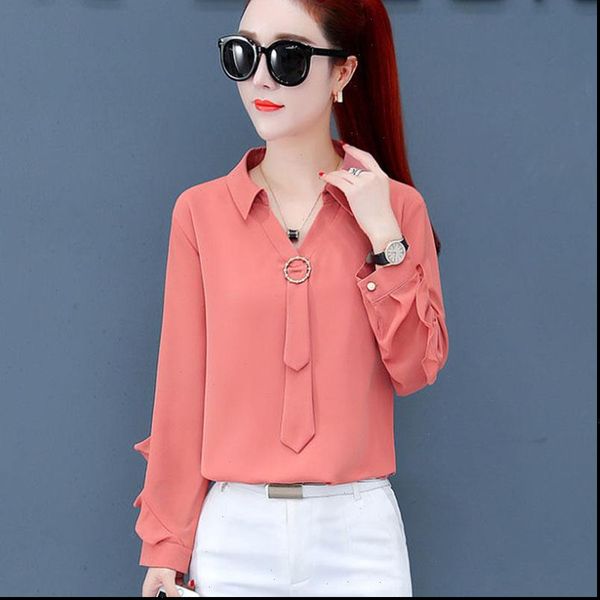 

women spring summer style chiffon blouses shirts lady casual long sleeve turn down collar blusas df2998, White