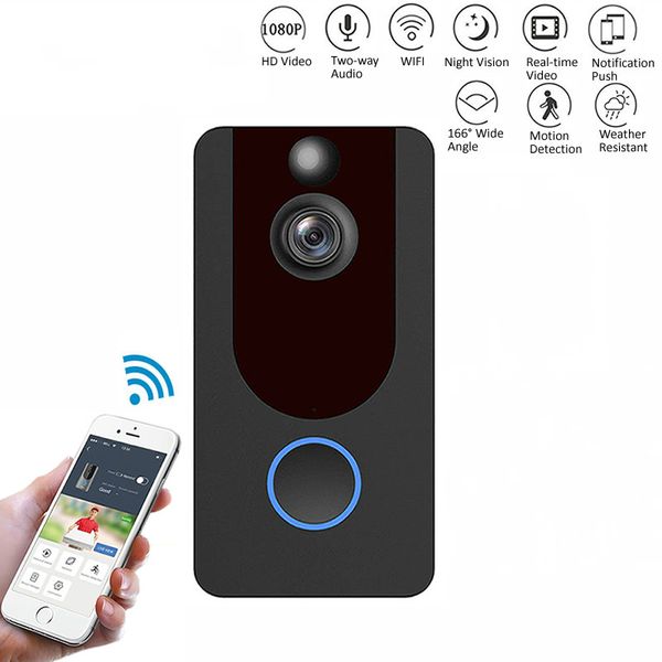 V7 HD 1080P Smart Wi -Fi Video Doorbell Câmera Visual Intercom Visão Noturna Visão IP Bell Bell Ring Homeless Security Camera