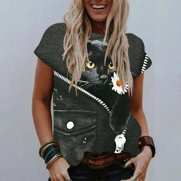 

women's t-shirt 2021 3d cats print loose comfortable women short sleeve o neck blouse for summer, White
