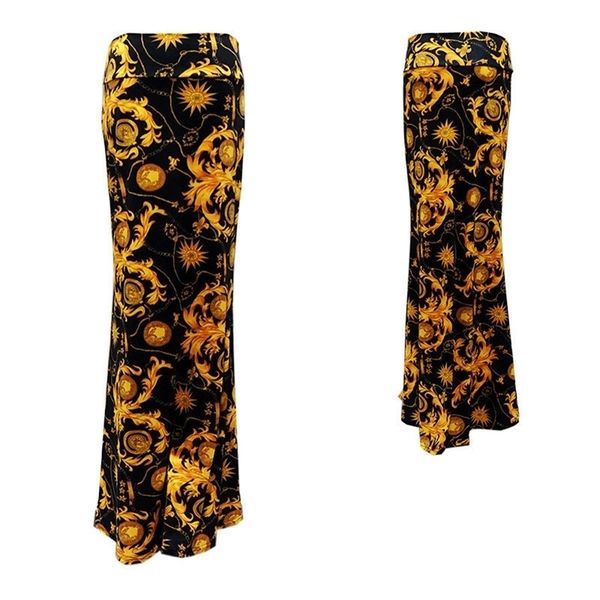 

summer women's skirts printed long skirts bohemian fashion new style beach leisure vacation ladies hip skirts 3xl 210310, Black