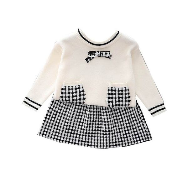 

girls sweater sets kids clothing baby clothes outfits autumn winter long sleeve knitting patterns bows pullover skirts cute suits 2pcs b8351, Blue
