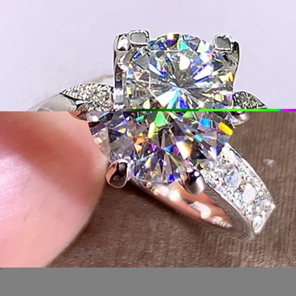 

cluster rings 10k au417 white gold women wedding party engagement ring 1 2 3 4 5 round moissanite diamond crown trendy elegant, Golden;silver