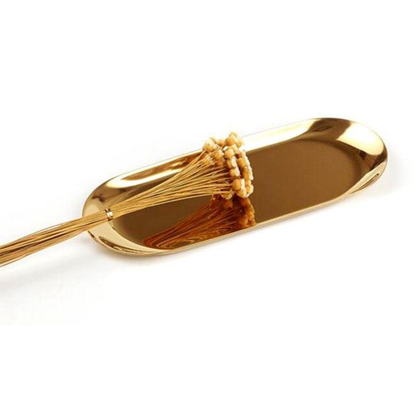 

kitchen storage & organization metal tray gold oval dotted fruit plate small items jewelry display mirror
