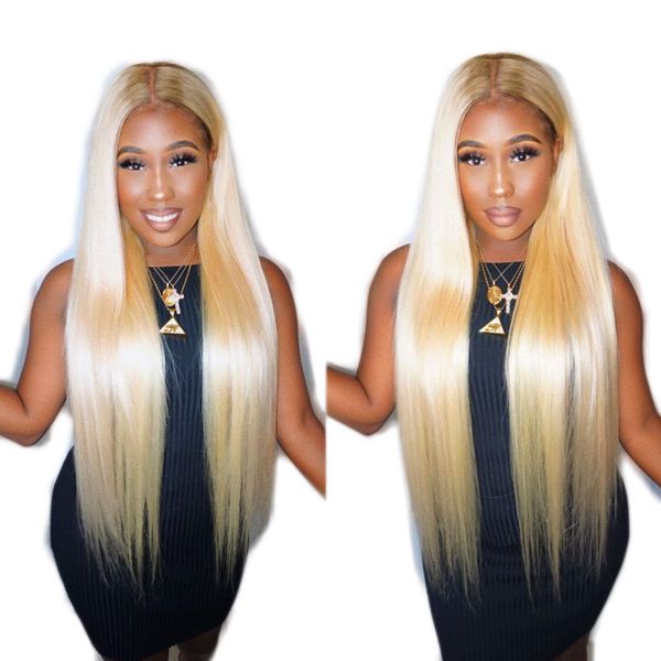 

2021 new blonde 613 lace front wig pre plucked with baby hair 13x4 lace frontal wig remy brazilian straight human hair wig, Black