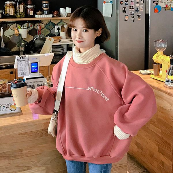 

women's hoodies & sweatshirts autumn winter thick sweatshirt women harajuku wool stitching patchwork batwing pullovers student chic war, Black