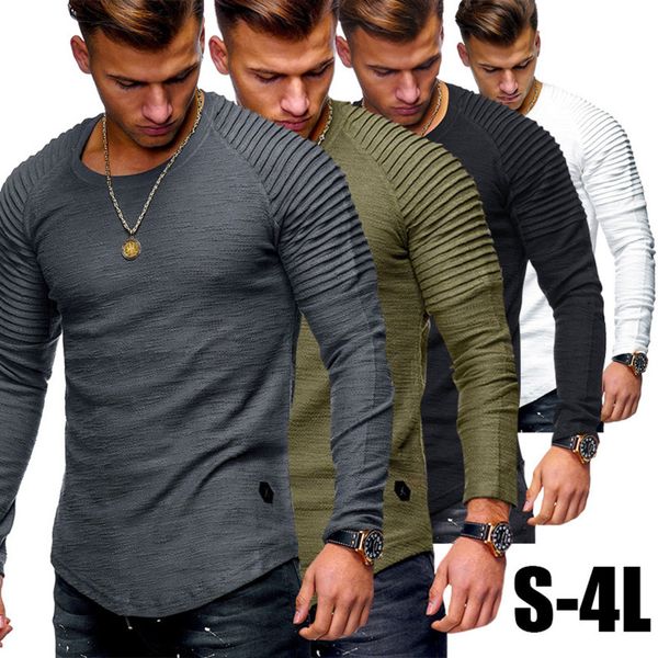 

autumn and winter men's casual wrinkle slim long sve t-shirt, White;black