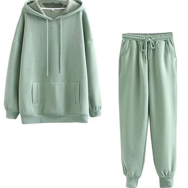 

New 2021 Female Winter Plus Cotton Suit 2 Pieces Define Color Hoodies Sweatpants Tender Pants 1enp, Gray