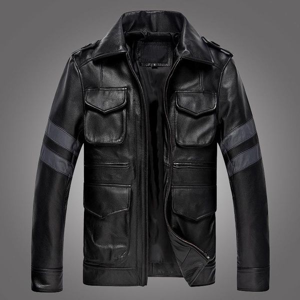 

men's leather & faux men jacket 100% real cowhide military bomber skin coat male flight clothing autumn asian size wholesale drop, Black