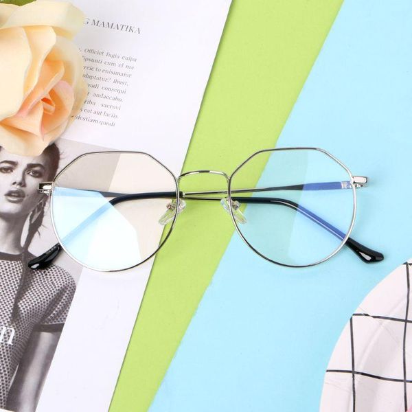 

men women simple retro round metal frame anti blue glasses plain glasses 2xpc, Black