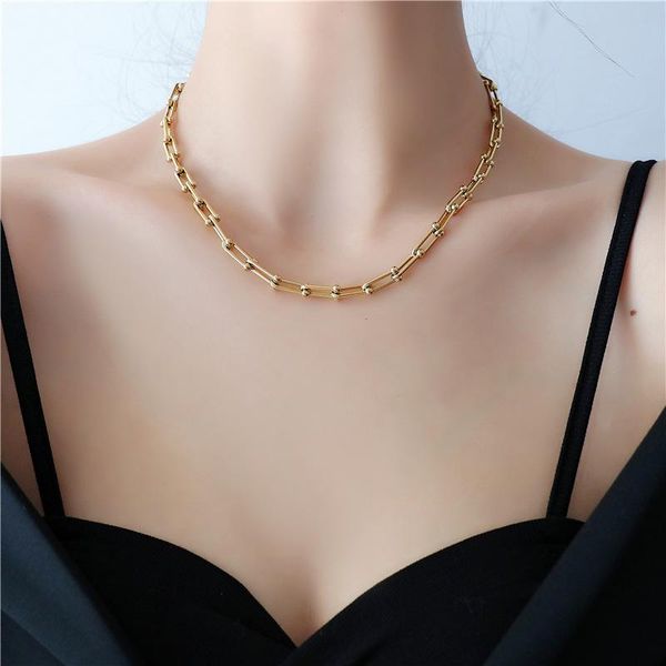 

chains yun ruo european metal chain choker necklace stainless steel jewelry gold color for woman fashion accessory wholesale, Silver