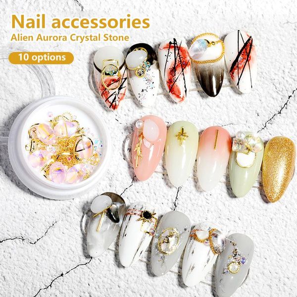 

nail art decorations mixed tack alloy aurora crystal stone irregular diamond metal frame diy accessories tools, Silver;gold