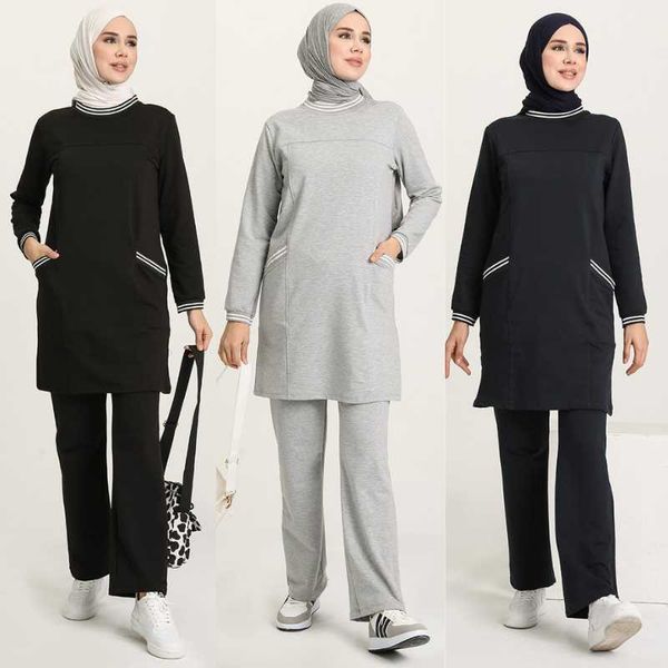 

ethnic clothing 2021 season tracksuit 2 piece muslim women hijab plus size fashion zipper dubai islamic sports arabia turkey, Red