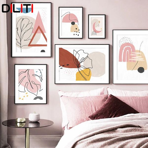 

paintings geometric curve abstract nordic wall art retro poster leaf moon canvas painting for living room print picture home decor