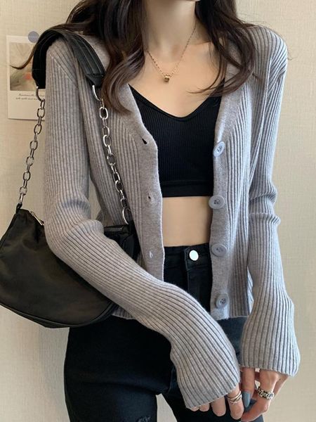 

women's knits & tees short slim cardigan jacket sweater 2021 autumn korean long sleeve thin bottomed shirt top, White