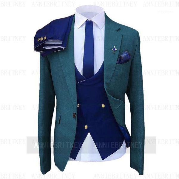 

men's suits & blazers 2021 indigo men suit 3 piece navy blue casual wedding for groom wear slim fit tuxedo business blazer with pants v, White;black