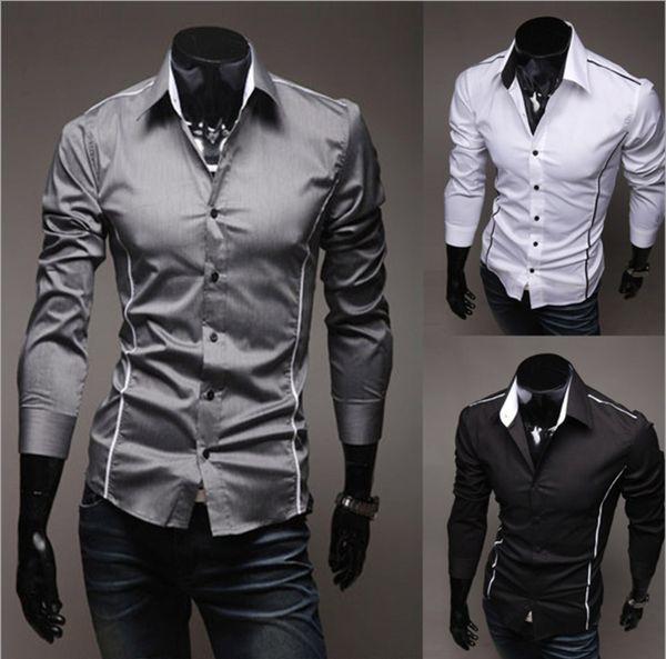 

overshirt fashion cat slender long mouw casual black/white/grey men's shirt for men size: -xxxl, White;black