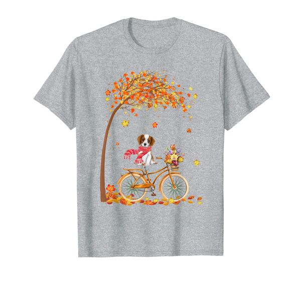 

cavalier king charles spaniel riding bicycle autumn leaves t-shirt, White;black