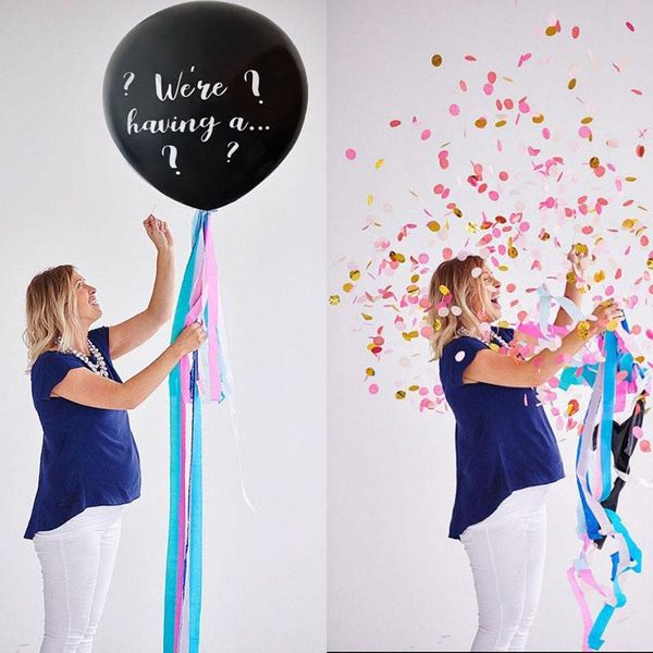 

party decoration 1set big 36 inch black gender reveal balloon boy or girl birthday latex balloons baby shower decorations confetti