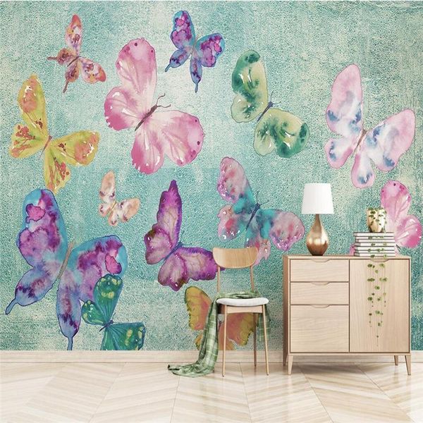 

wallpapers custom wallpaper butterfly wall decor modern small fresh green leaf watercolor style elk 3d panel thicken tv background