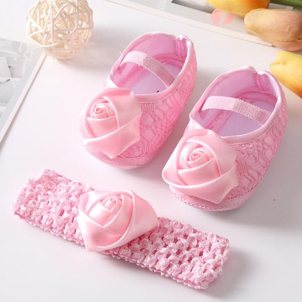 

first walkers born baby shoes baptism white bowknot girl lace headband set toddler prewalker cute soft for 0-18m kids