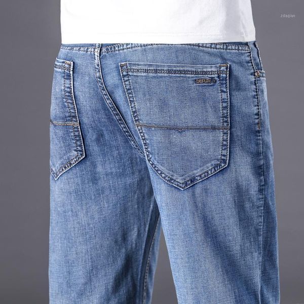 

men's jeans 2021 spring and summer light blue business casual loose straight thin denim trousers male high-end brand pants