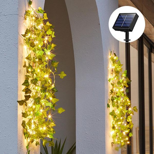 

solar lamps ivy string lights, artificial vine lights garland fairy green leaf light outdoor for party garden decor