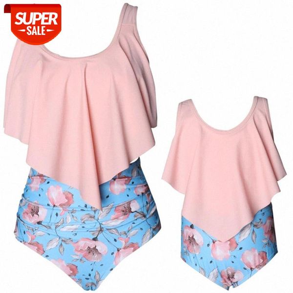 

2019 summer family matching swimwear mother daughter women kids girls floral printed ruffles tankini bandage backless swimuits #1p5u, White;black