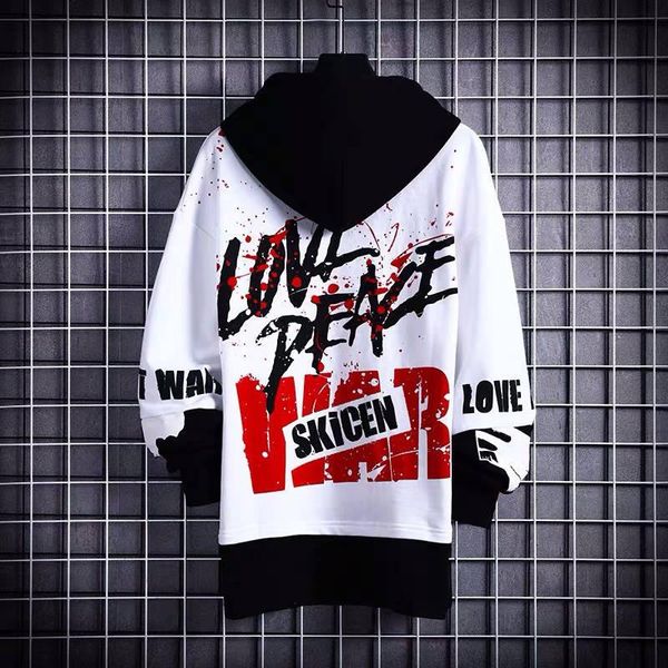 

men's hoodies & sweatshirts korean style men japanese fake two piece man casual autumn hip hop male streetwear letter print hoodie, Black