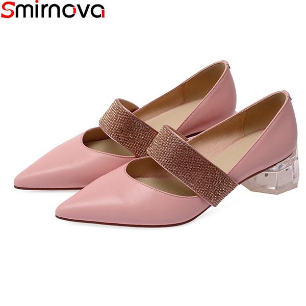 

dress shoes smirnova 2021 arrival fashion women pumps genuine leather thick heels pointed toe summer party, Black