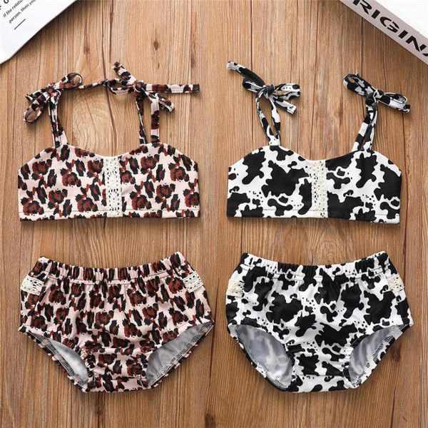 

baby girl swimwear summer kids baby girls lace print leopard beachwear bandage sleeveless swimsuit fashion bikini outfits, Black
