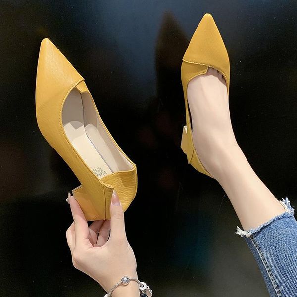 

dress shoes women's autumn soft leather single 2021 fashion all-match thick and pointed mid-heel high heels, Black