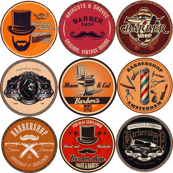 

gentlemens barbershop vintage metal signs ciub pub wall decor beard and mustache round plates haircuts retro plaque n408