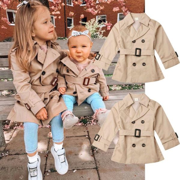 

coat toddler kids baby girls solid trench spring autumn jacket windbreaker outerwear 2021 fashion kidscoats 2-7t, Blue;gray