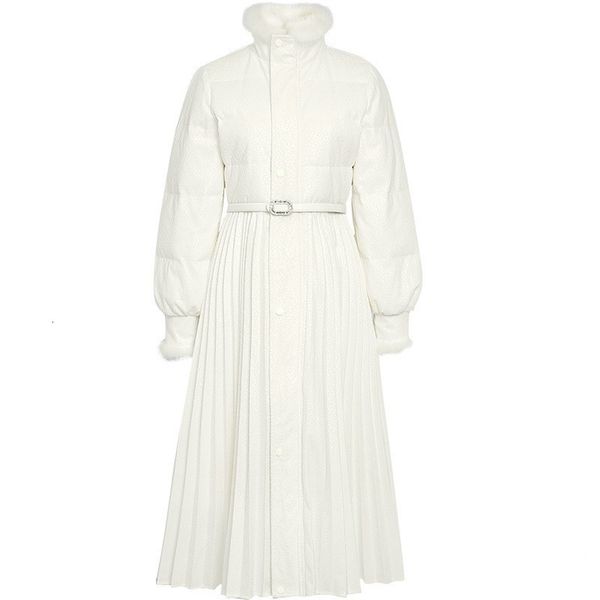 

white duck down 2021 winter new women's clothes stylish lady-tight waist plied big swing lantern trench coat 3wwj, Tan;black