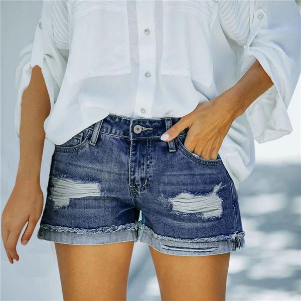

women's shorts cowgirl 2021 summer casual elegant hole straight leg short high waist women ripped denim pantalones cortos de mujer, White;black