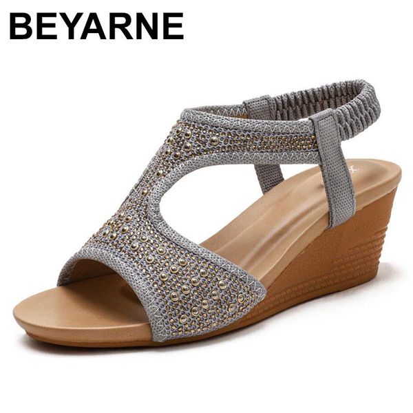 

beyarne 2021 women's gladiator ankle strap sandals wedges fisherman sandals canvas rhinestone summer open toe roman shoes size, Black