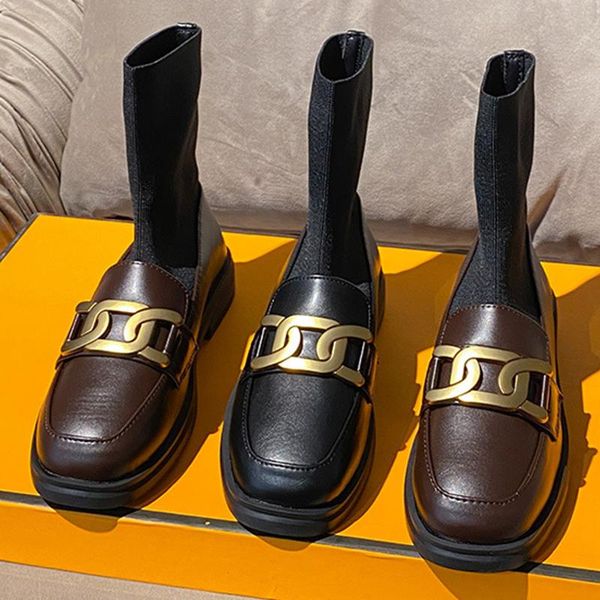 

boots big size women modern ankle short stretch shoes autumn female flats metal slip-on ladies 2021 sock, Black