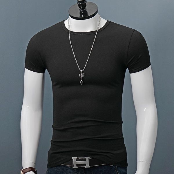 

women's t-shirt pure cotton slim men's short-sleeved summer solid color casual round neck youth pullover 2021 bottoming shirt, White